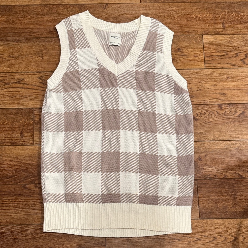 Abercrombie & Fitch Cream and Taupe Plaid Knit Sleeveless Mini Dress